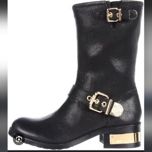Vince Camuto Black Moto Boots with Gold Accents